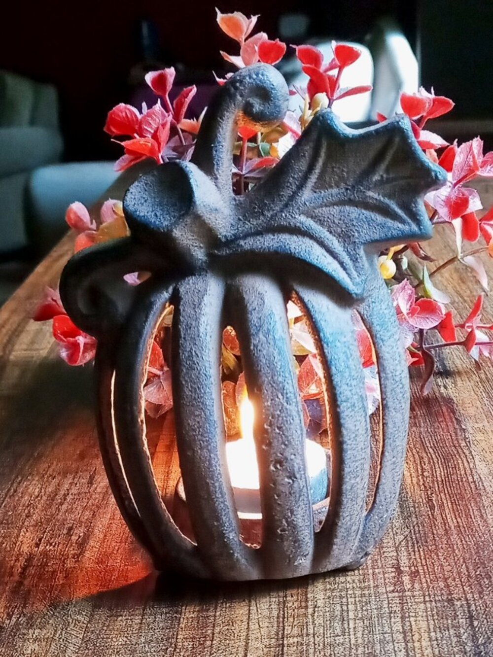 Pumpkin Tealight Candle Holder Cast Iron Votive Autumn Fall Rustic Decor